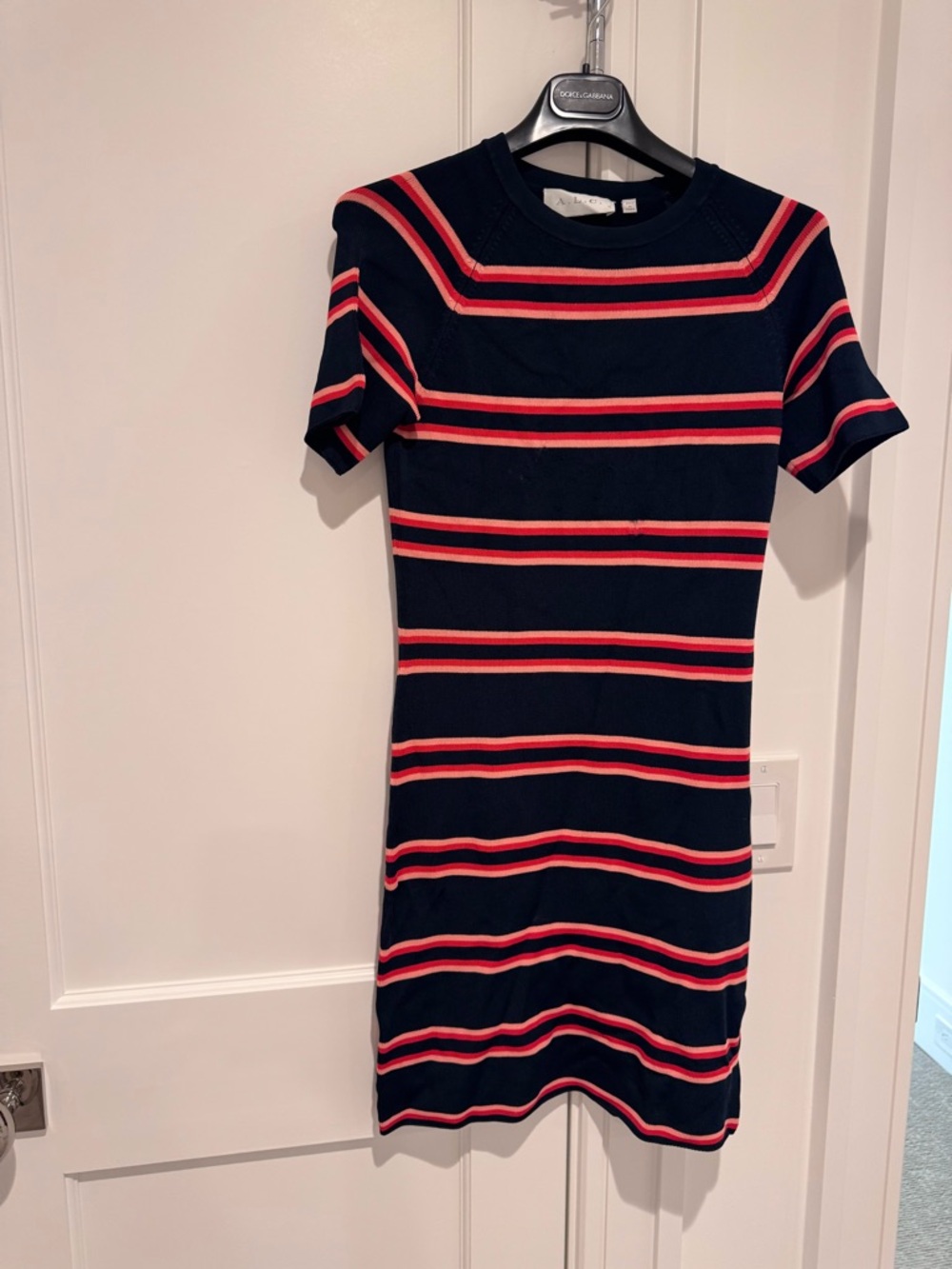 ALC Striped Navy and Coral Knit Dress. Size large.